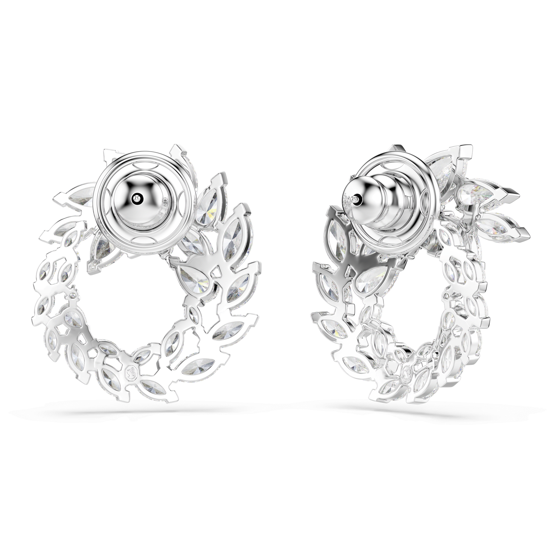 Mesmera hoop earrings, Marquise cut, White, Rhodium plated