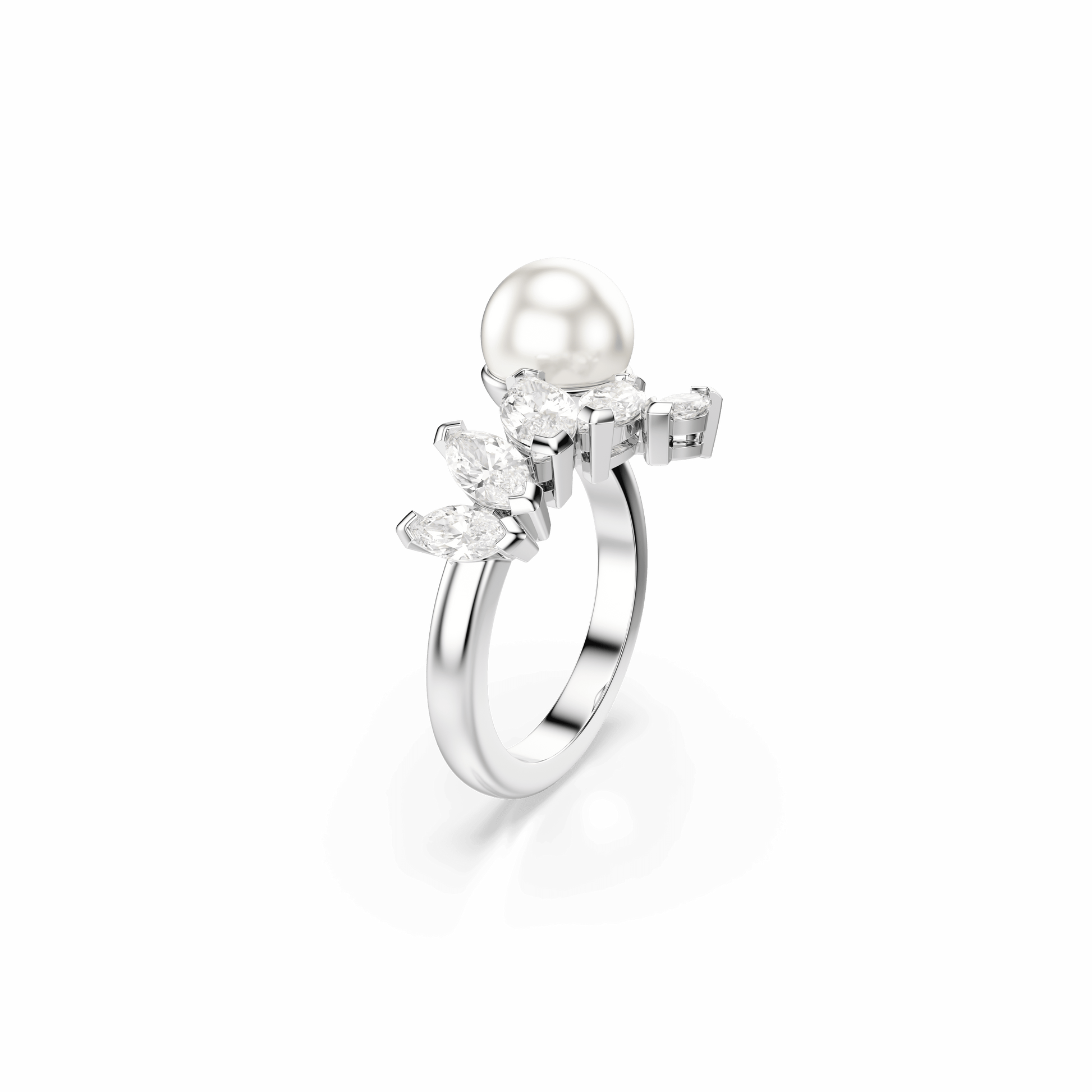 Mesmera open ring, Crystal pearl, Marquise cut, White, Rhodium plated
