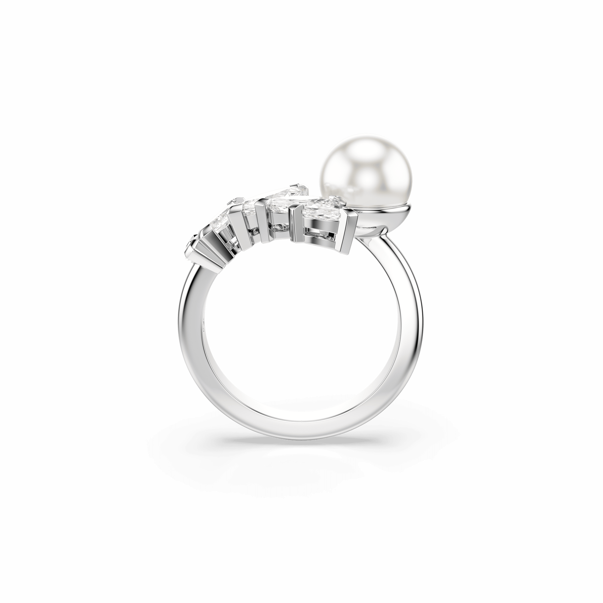 Mesmera open ring, Crystal pearl, Marquise cut, White, Rhodium plated