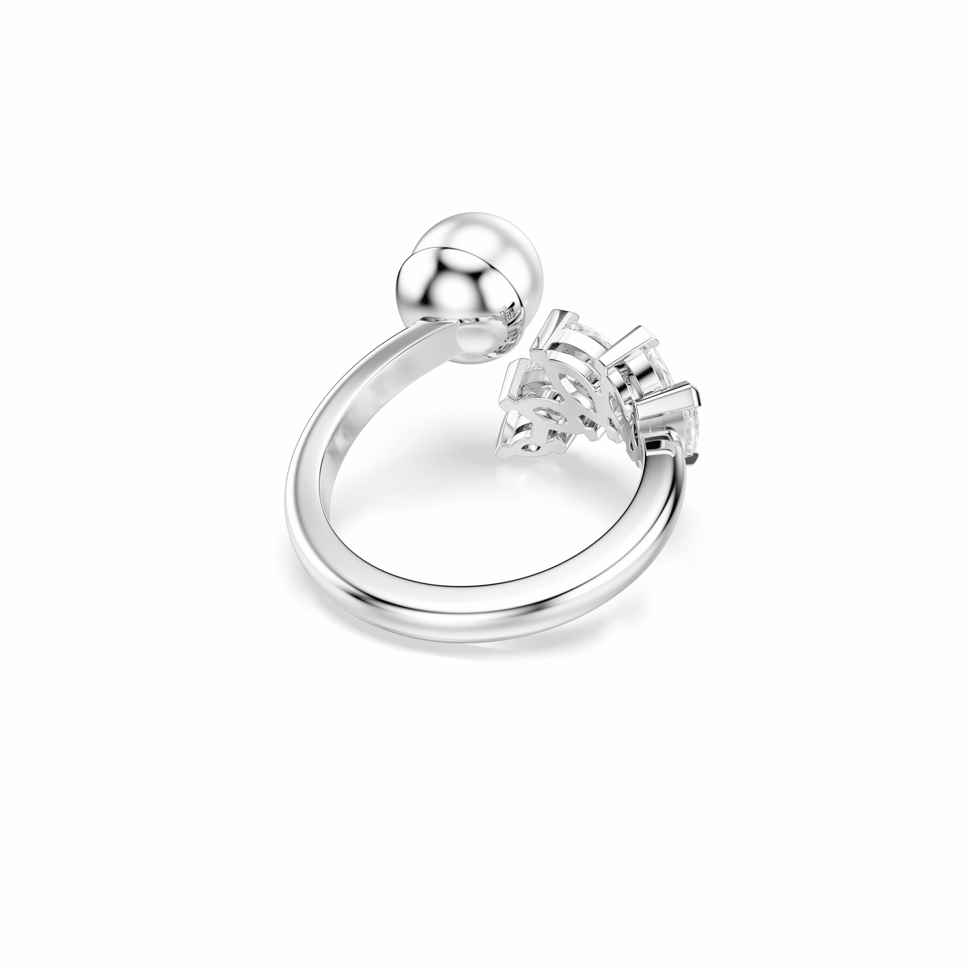 Mesmera open ring, Crystal pearl, Marquise cut, White, Rhodium plated
