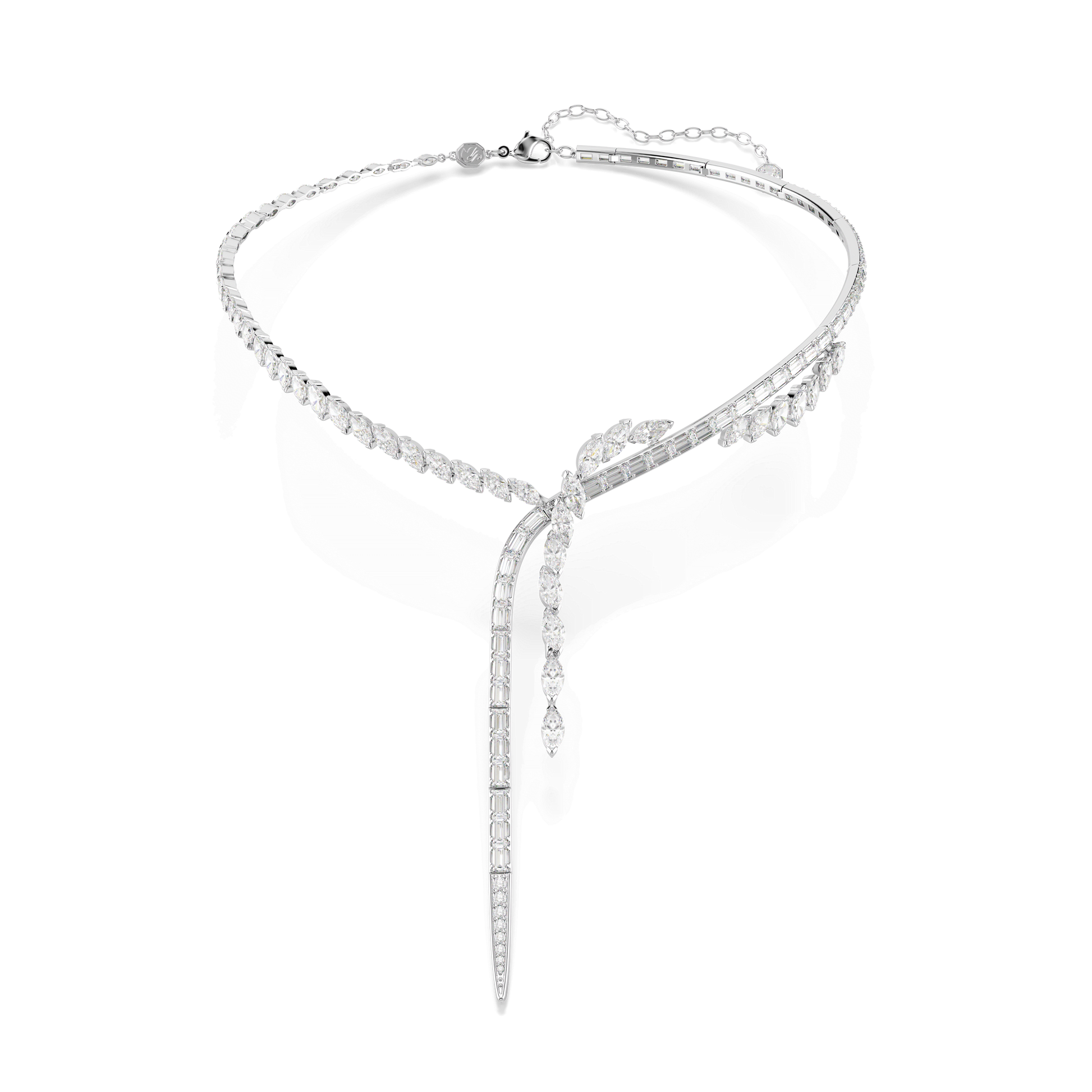 Mesmera Y necklace, Mixed cuts, White, Rhodium plated