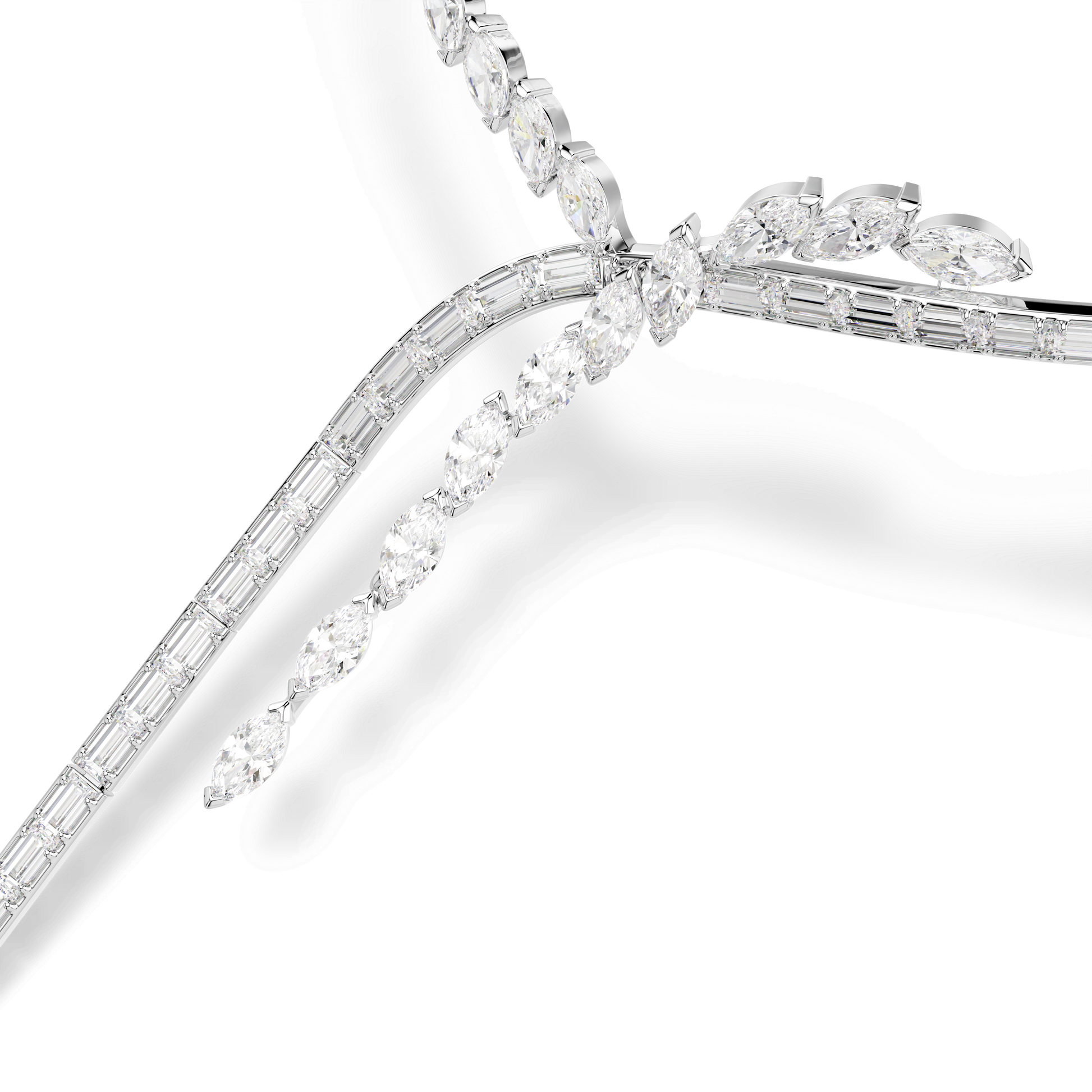 Mesmera Y necklace, Mixed cuts, White, Rhodium plated