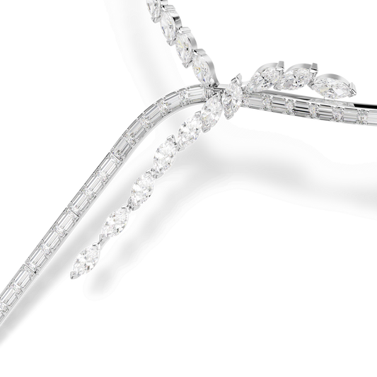 Mesmera Y necklace, Mixed cuts, White, Rhodium plated