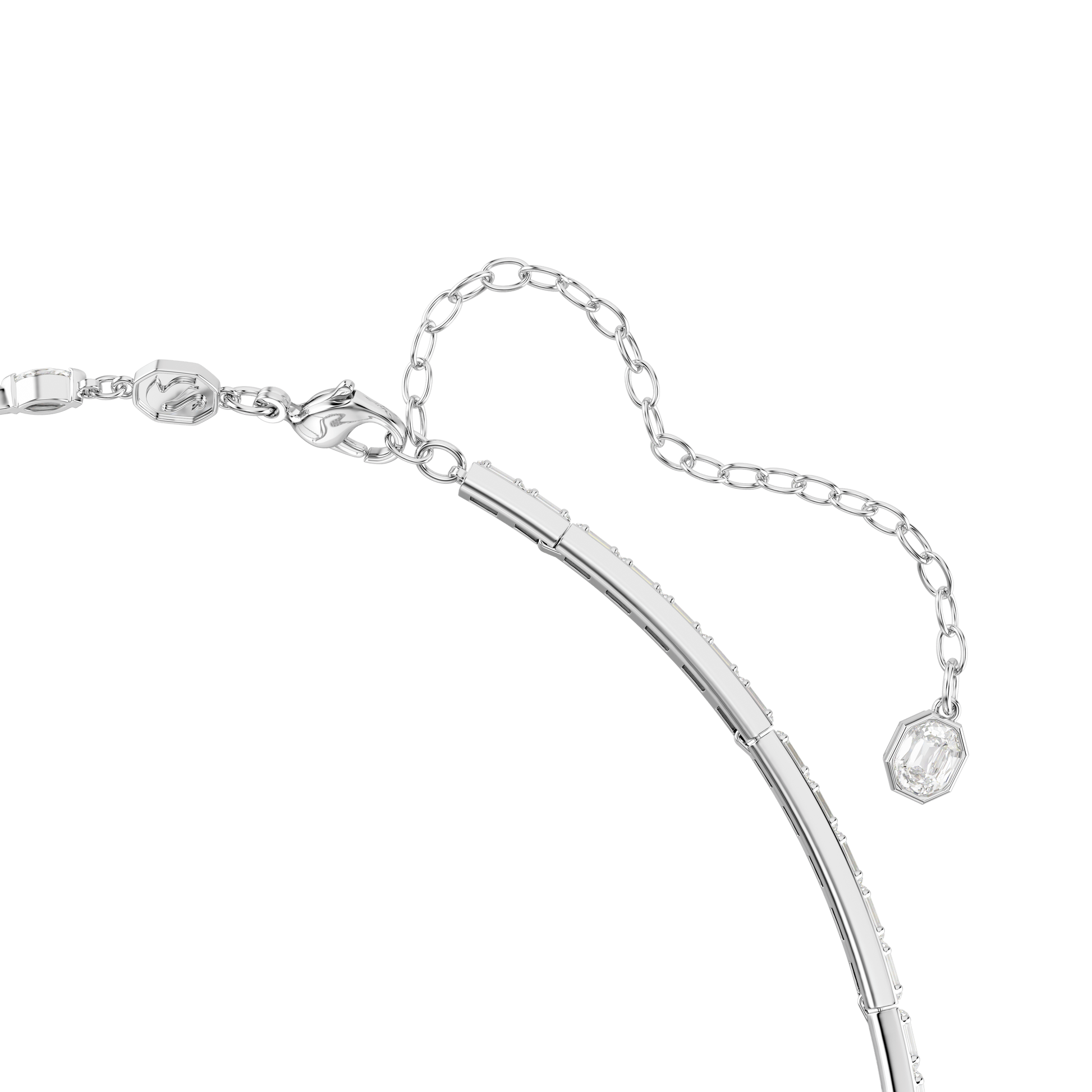 Mesmera Y necklace, Mixed cuts, White, Rhodium plated