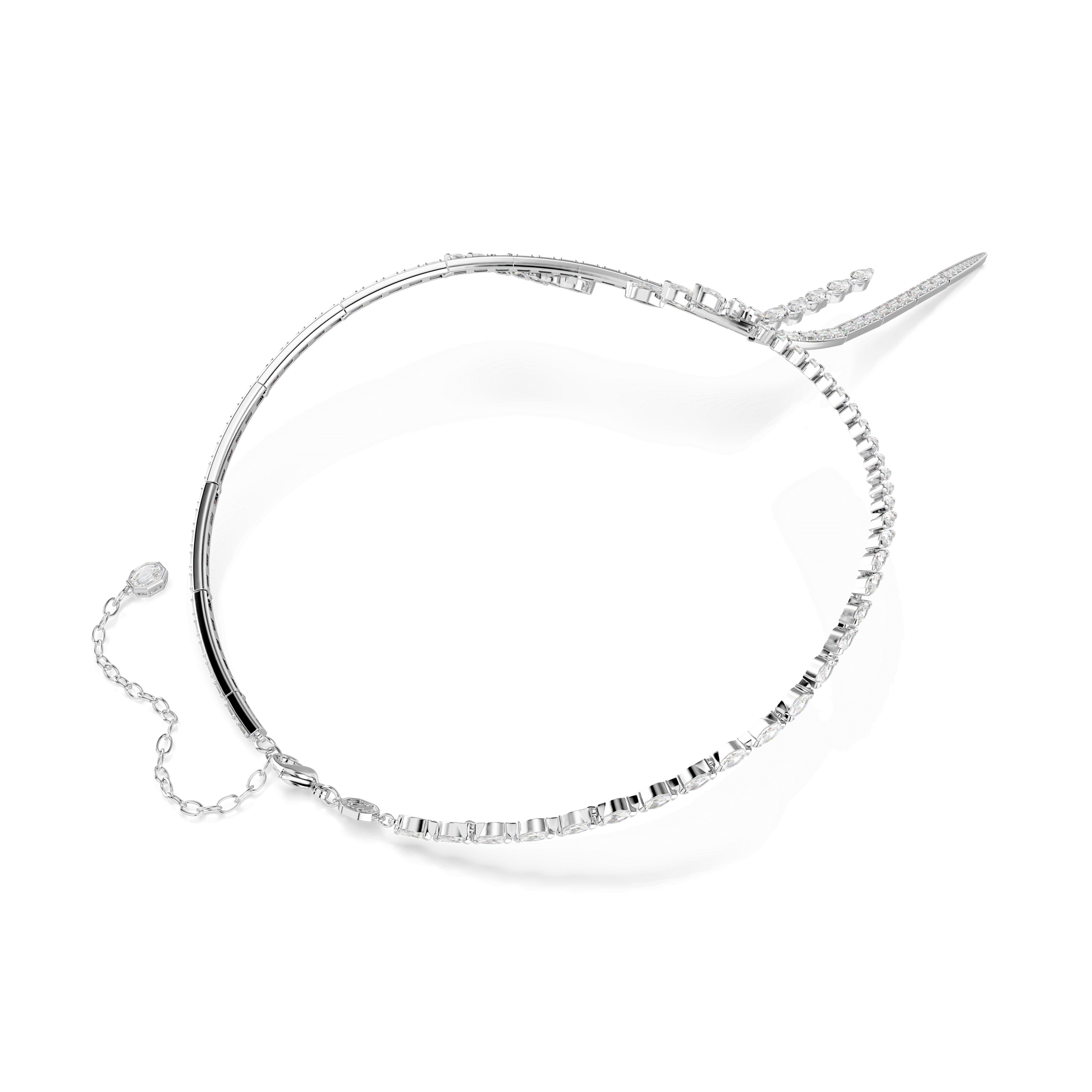 Mesmera Y necklace, Mixed cuts, White, Rhodium plated