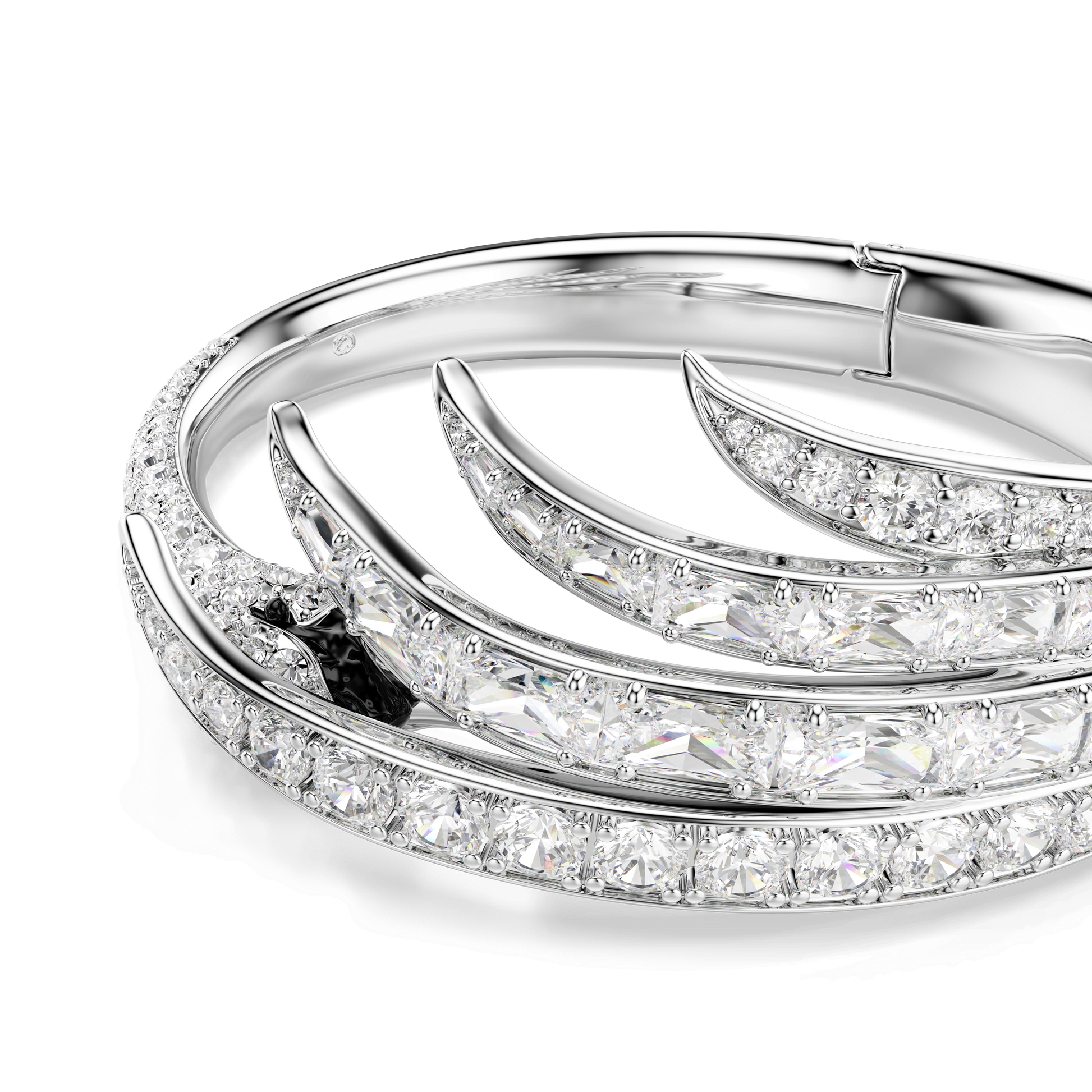 Vienna bangle, Mixed cuts, Swan, White, Rhodium plated