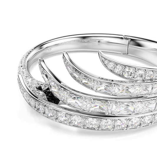 Vienna bangle, Mixed cuts, Swan, White, Rhodium plated
