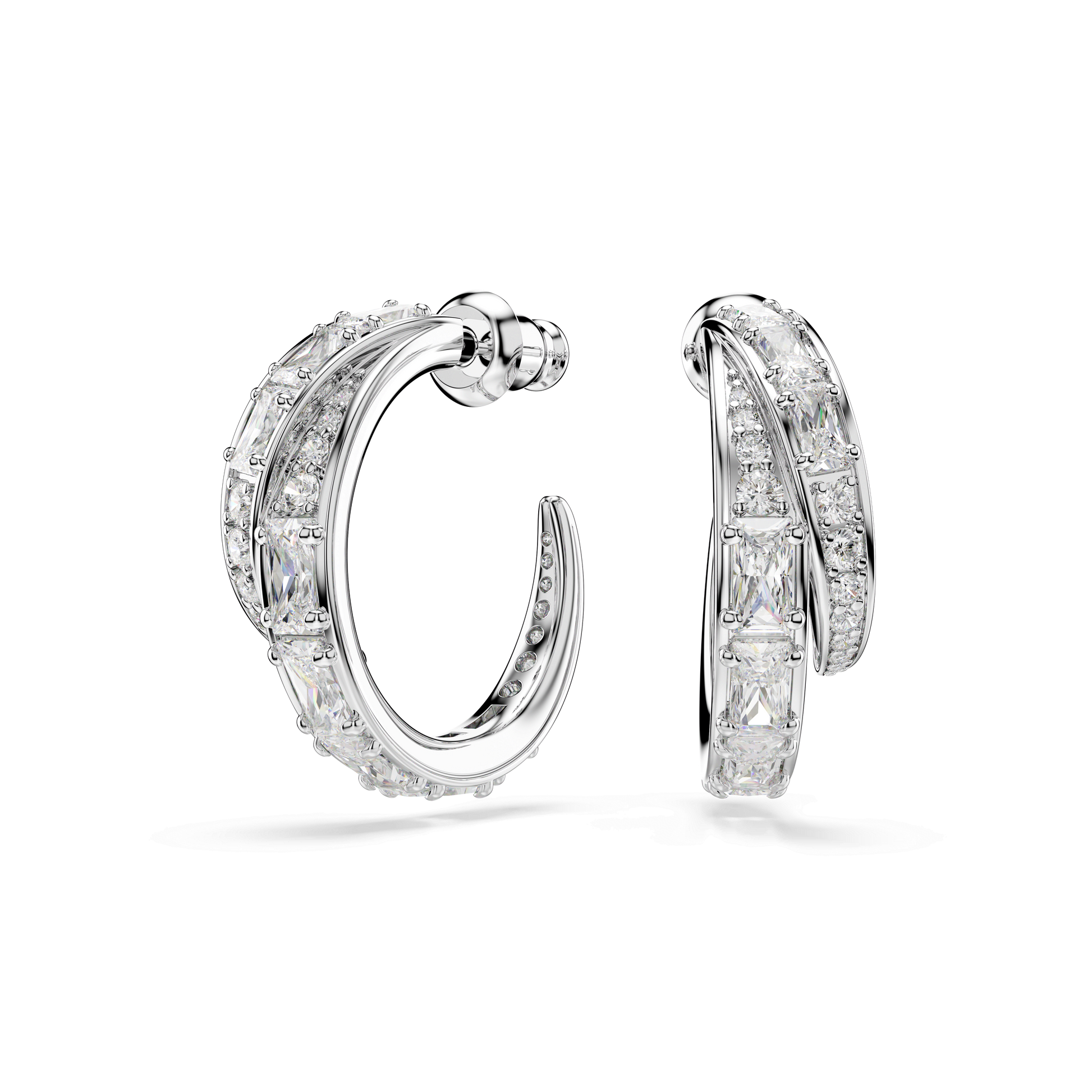 Vienna hoop earrings, Mixed cuts, White, Rhodium plated