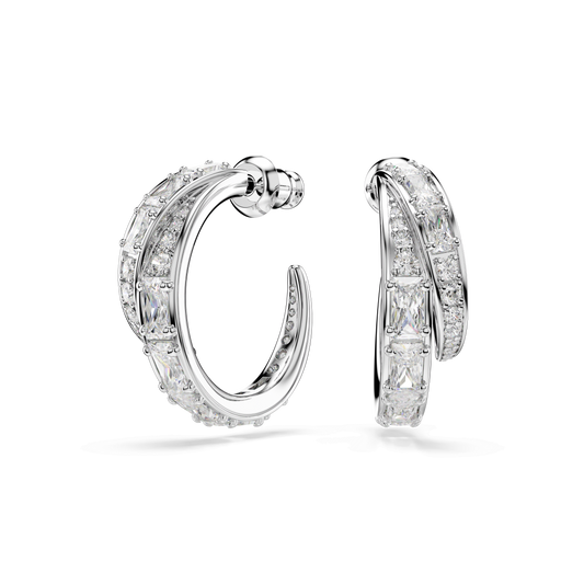 Vienna hoop earrings, Mixed cuts, White, Rhodium plated