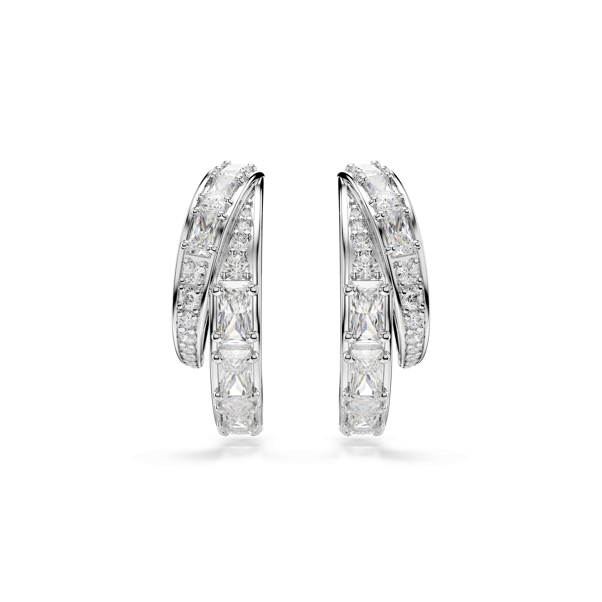 Vienna hoop earrings, Mixed cuts, White, Rhodium plated