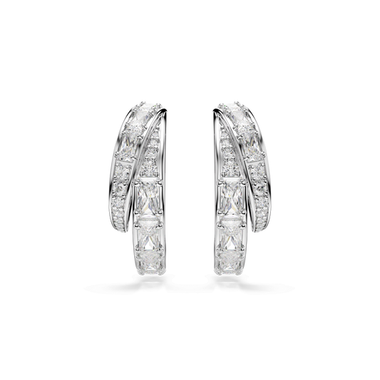 Vienna hoop earrings, Mixed cuts, White, Rhodium plated