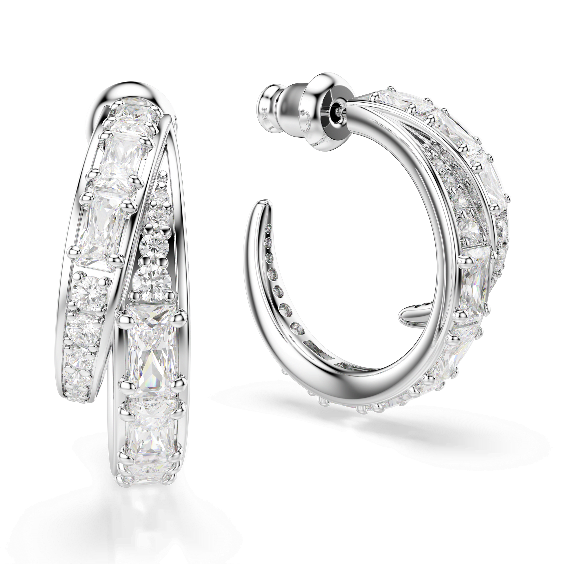 Vienna hoop earrings, Mixed cuts, White, Rhodium plated