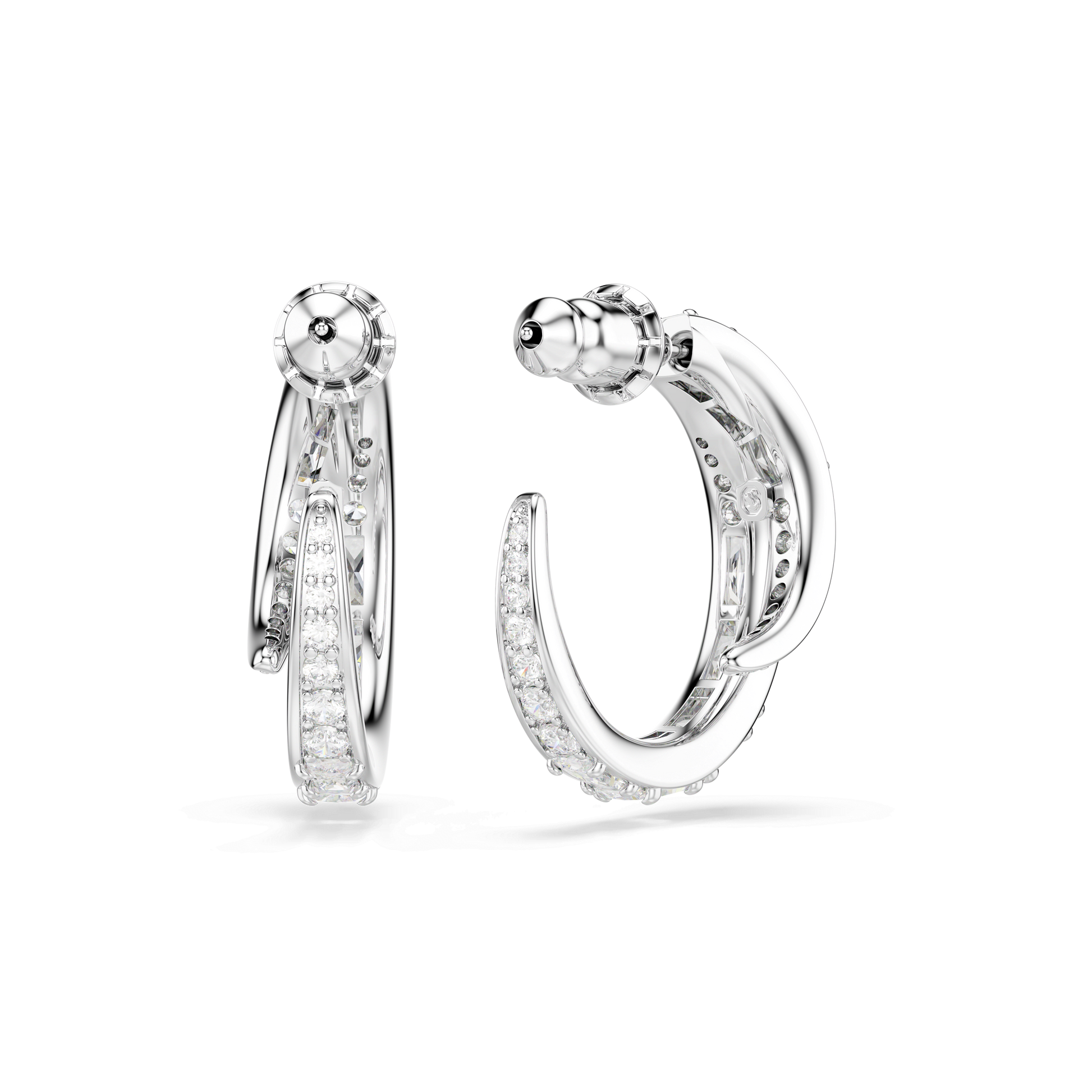 Vienna hoop earrings, Mixed cuts, White, Rhodium plated