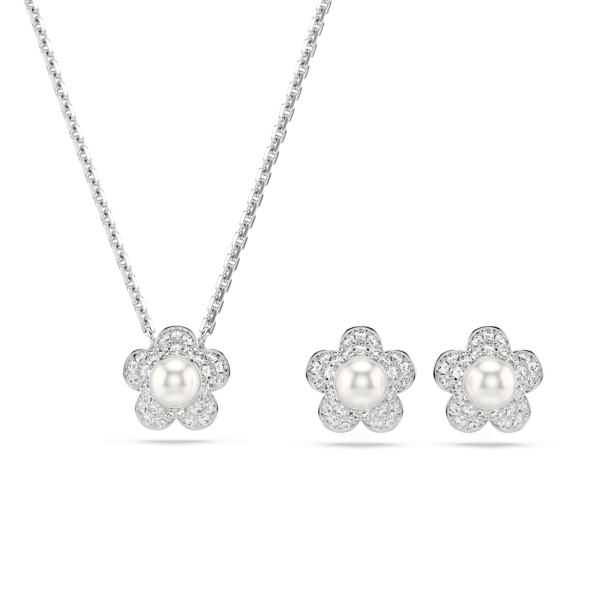 Ariana Grande x Swarovski set, Crystal pearl, Round cut, Flower, White, Rhodium plated