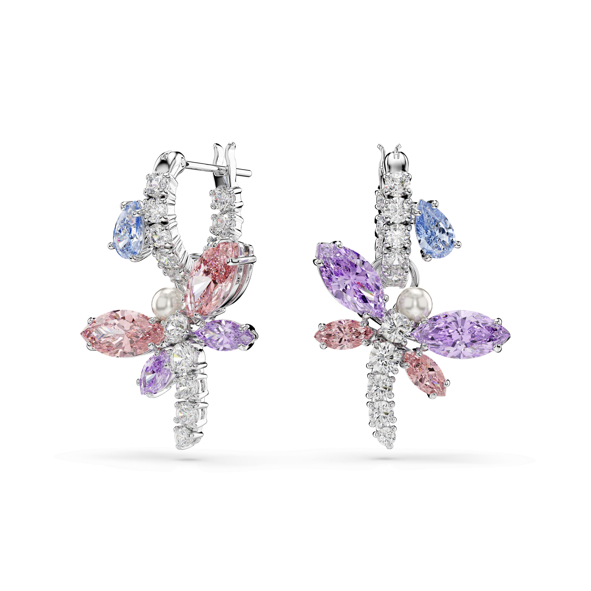 Ariana Grande x Swarovski drop earrings, Mixed cuts, Dragonfly, Multicolored, Rhodium plated