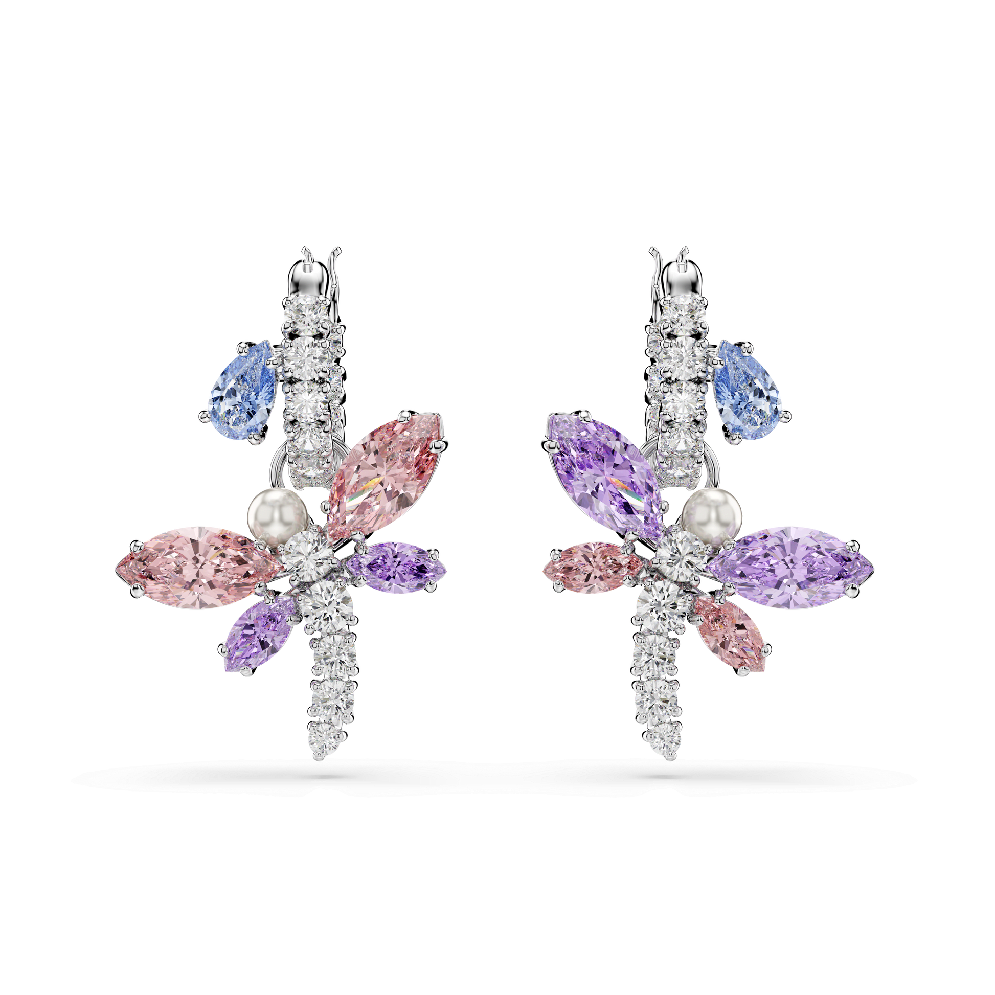 Ariana Grande x Swarovski drop earrings, Mixed cuts, Dragonfly, Multicolored, Rhodium plated