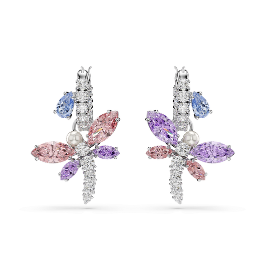 Ariana Grande x Swarovski drop earrings, Mixed cuts, Dragonfly, Multicolored, Rhodium plated