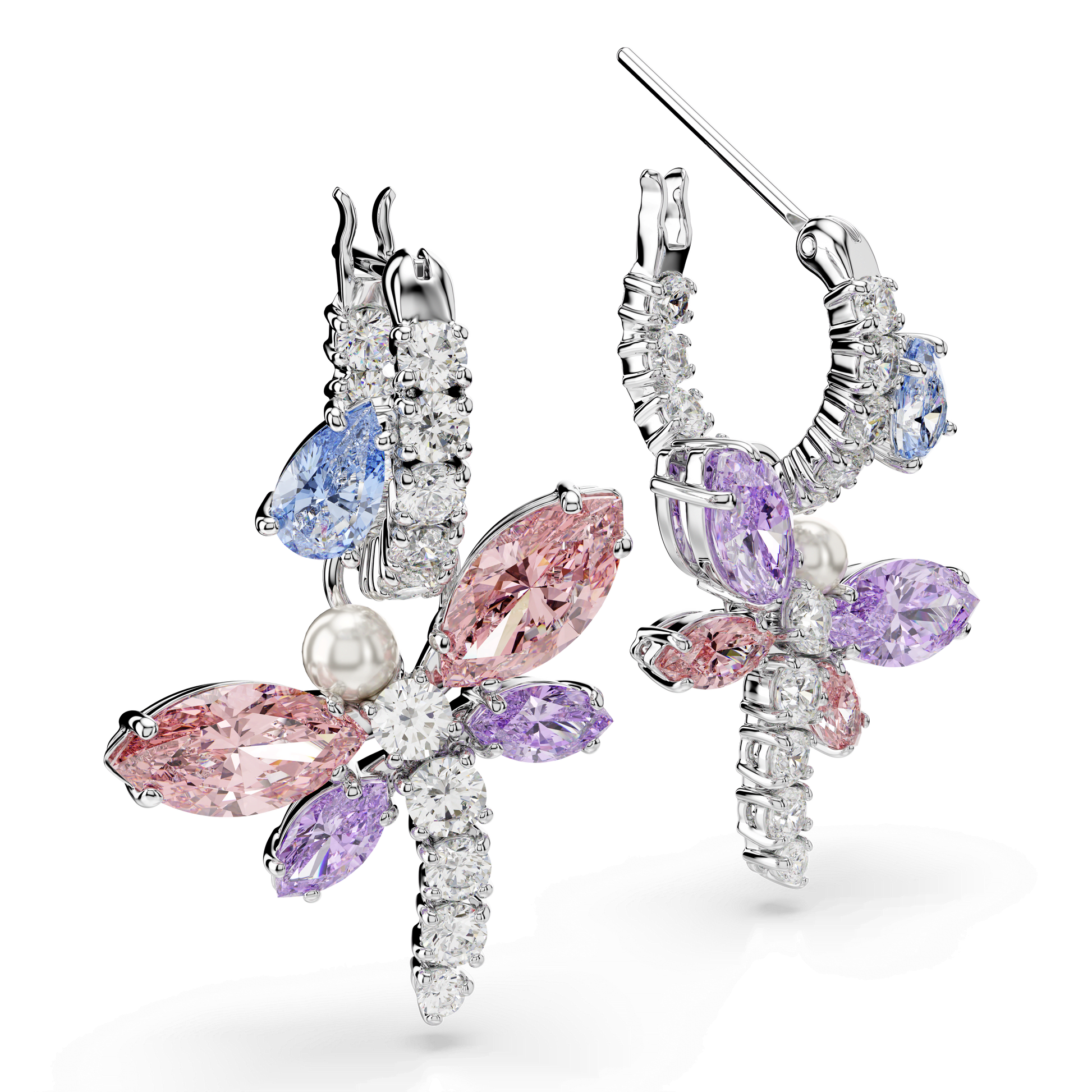 Ariana Grande x Swarovski drop earrings, Mixed cuts, Dragonfly, Multicolored, Rhodium plated