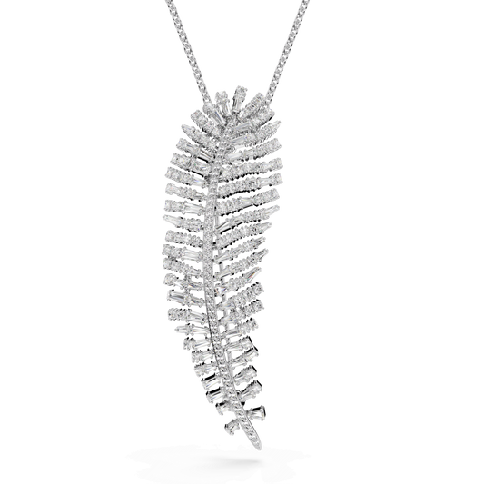 Vienna pendant and brooch, Mixed cuts, Feather, White, Rhodium plated