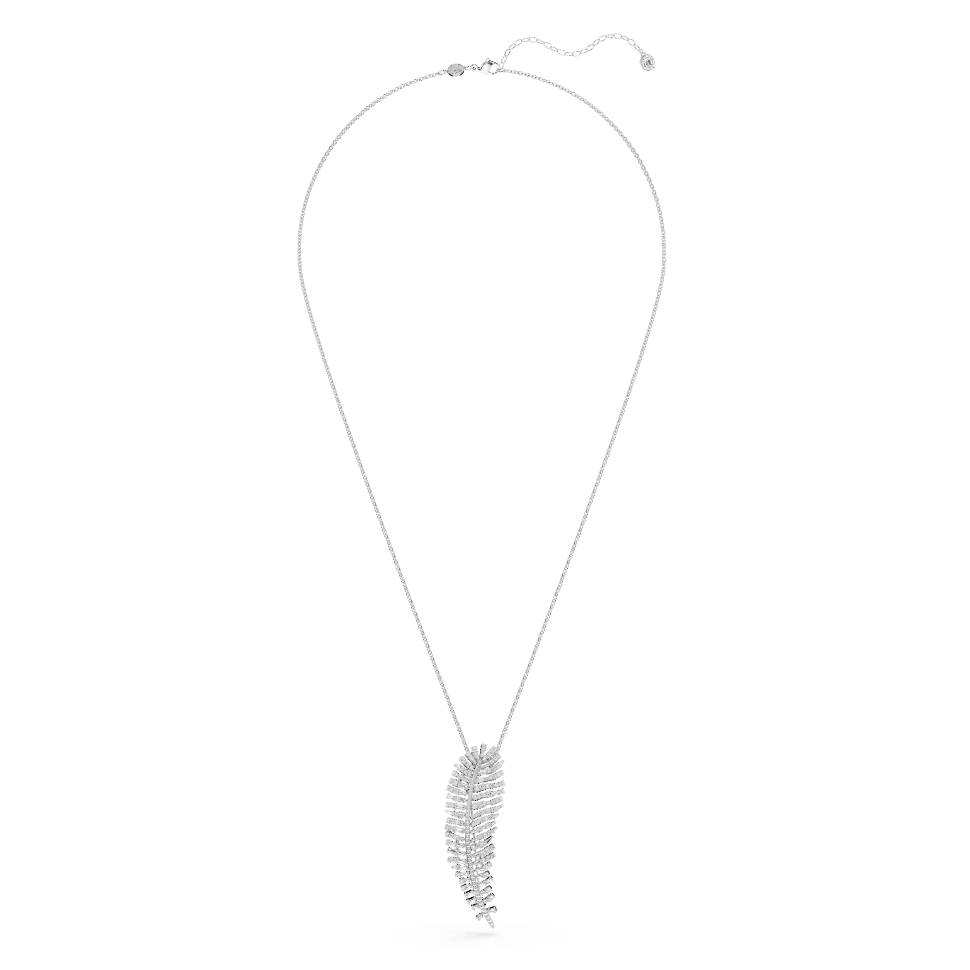 Vienna pendant and brooch, Mixed cuts, Feather, White, Rhodium plated