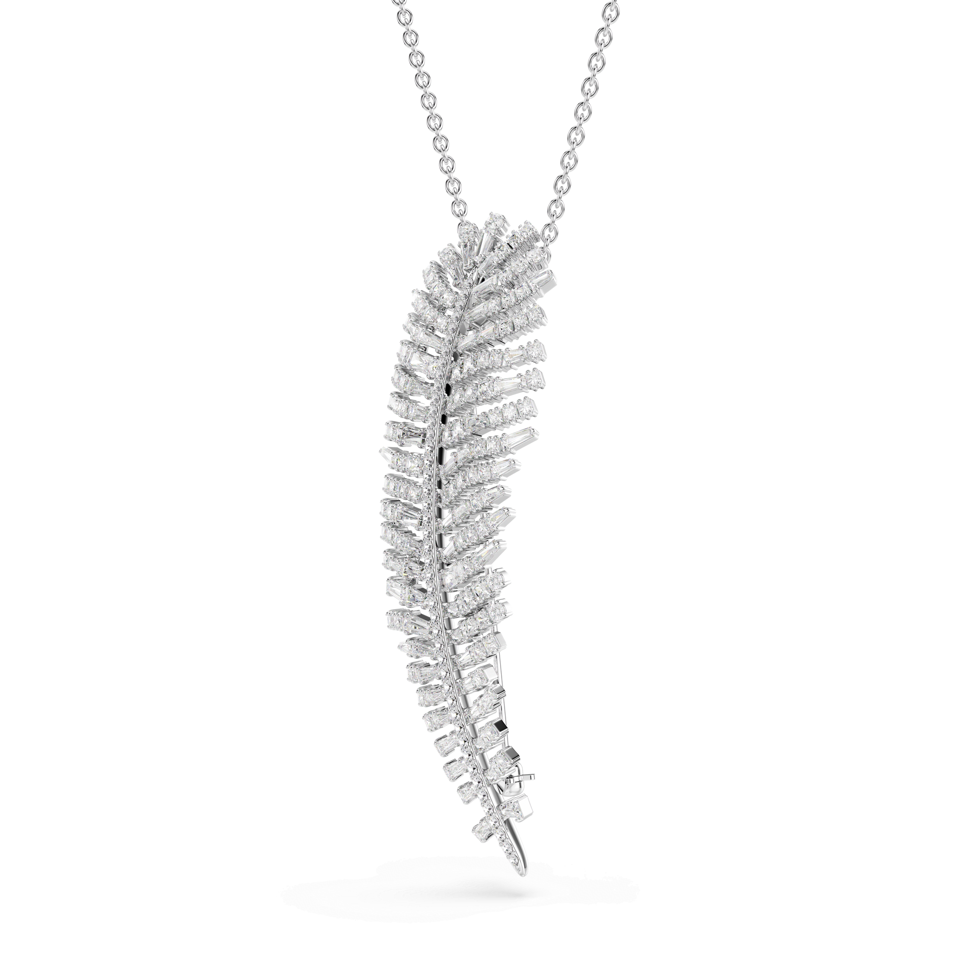 Vienna pendant and brooch, Mixed cuts, Feather, White, Rhodium plated