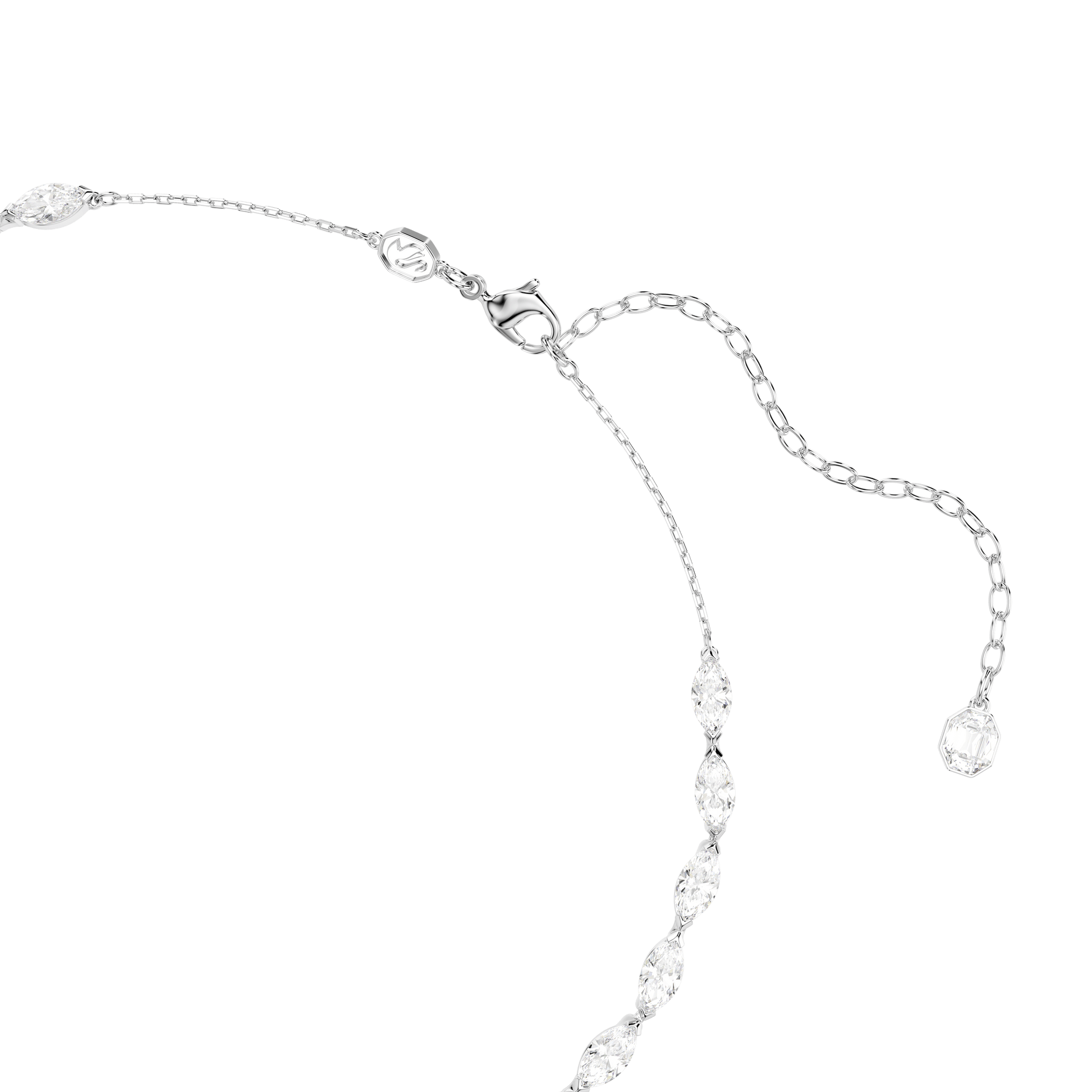 Vienna Y necklace, Mixed cuts, Feather, White, Rhodium plated