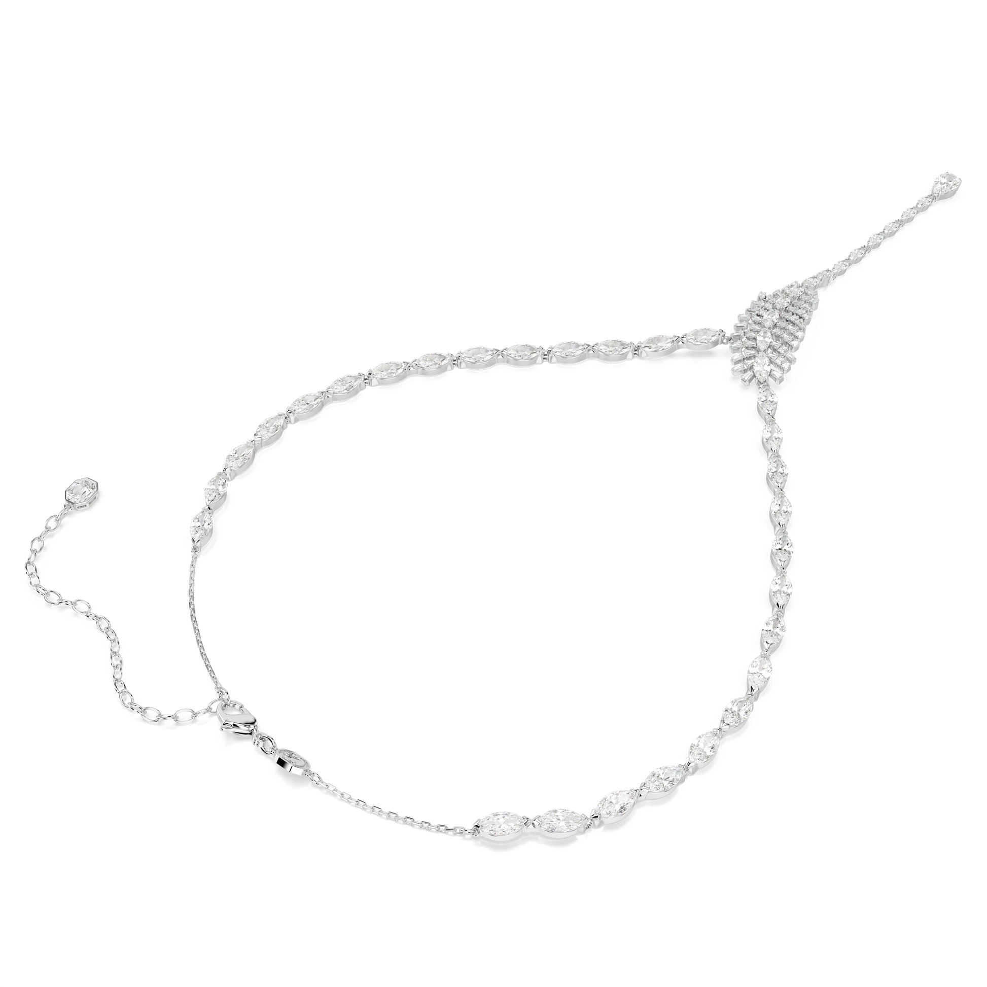 Vienna Y necklace, Mixed cuts, Feather, White, Rhodium plated