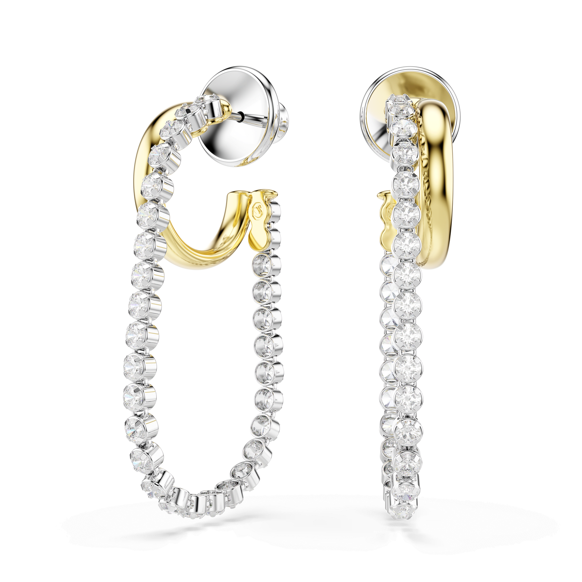 Hyperbola earrings, Round cut, White, Mixed metal finish