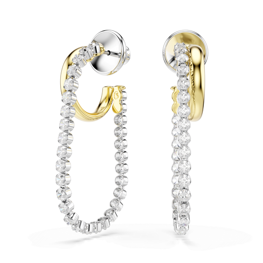 Hyperbola earrings, Round cut, White, Mixed metal finish