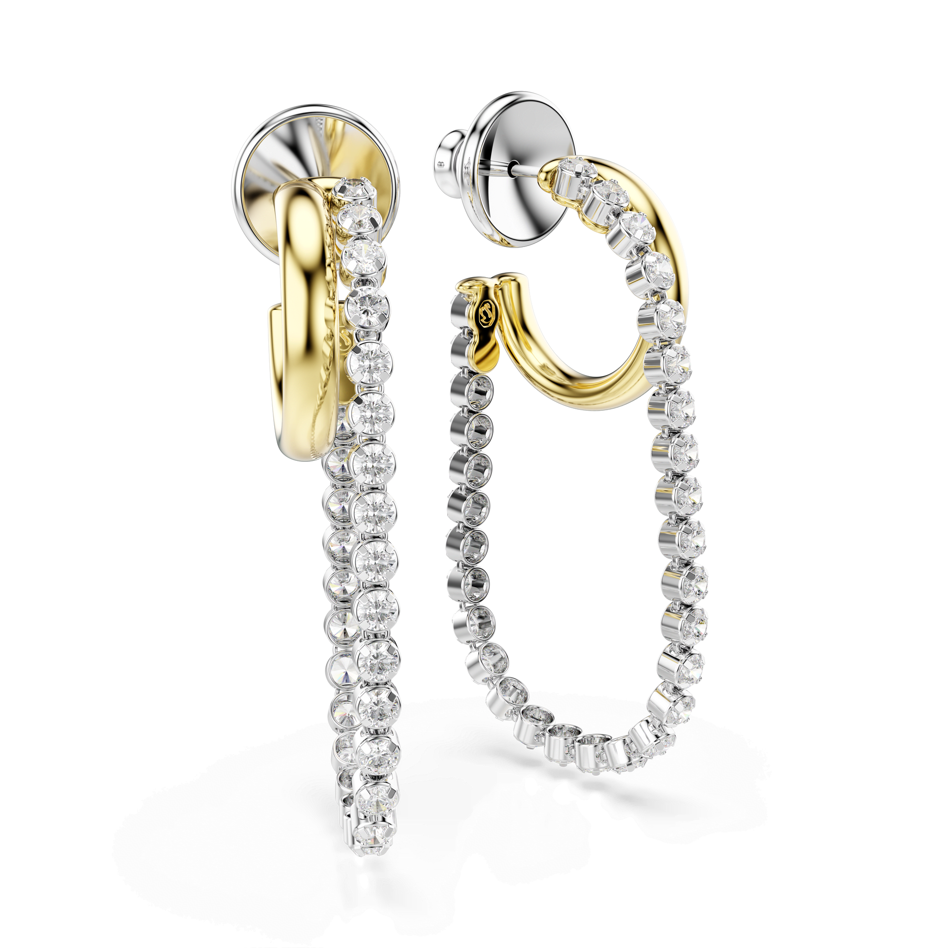 Hyperbola earrings, Round cut, White, Mixed metal finish