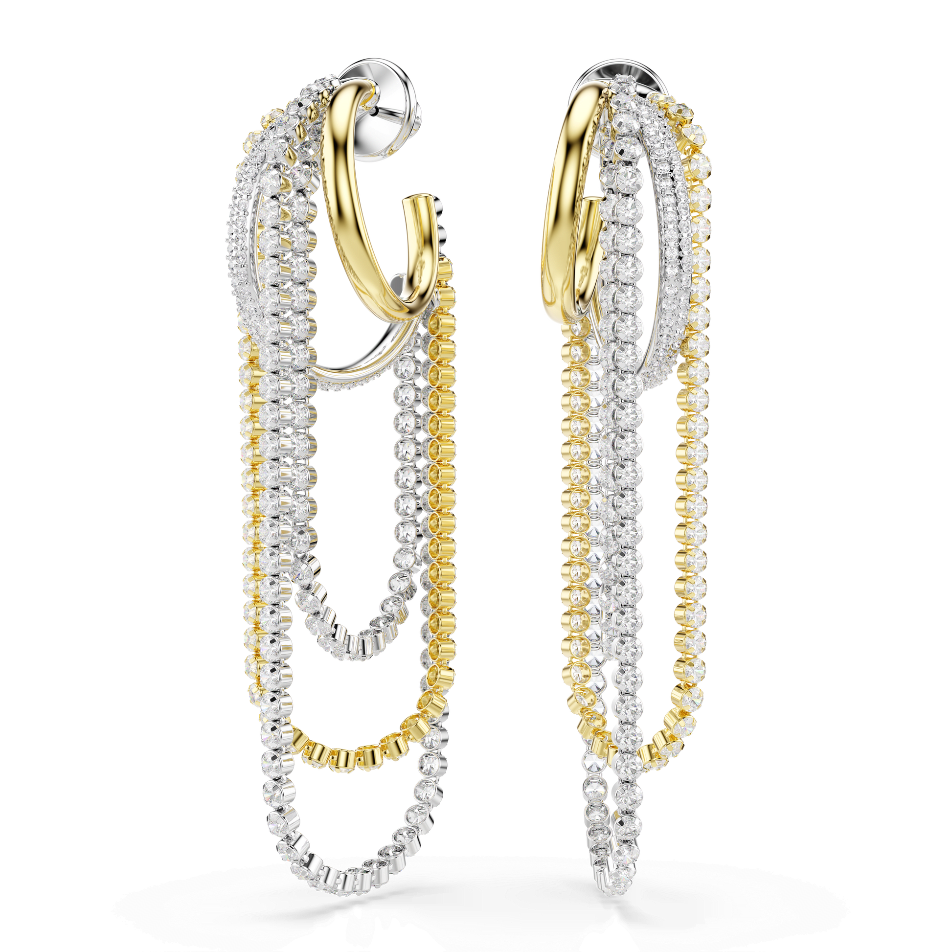 Hyperbola earrings, Layered, Round cut, White, Mixed metal finish