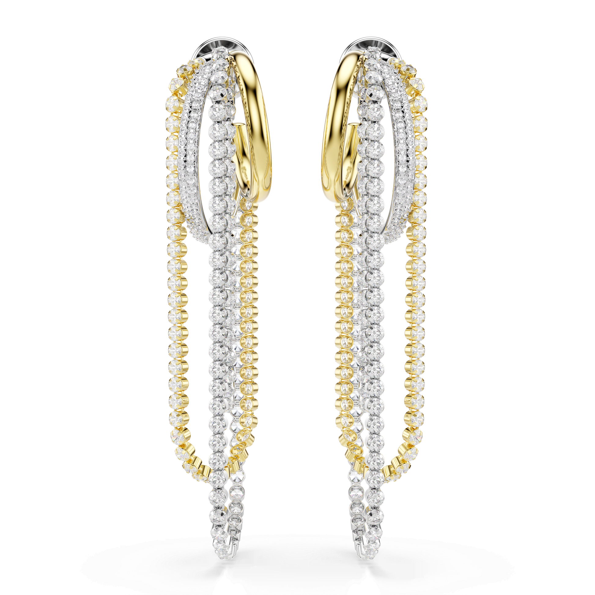 Hyperbola earrings, Layered, Round cut, White, Mixed metal finish
