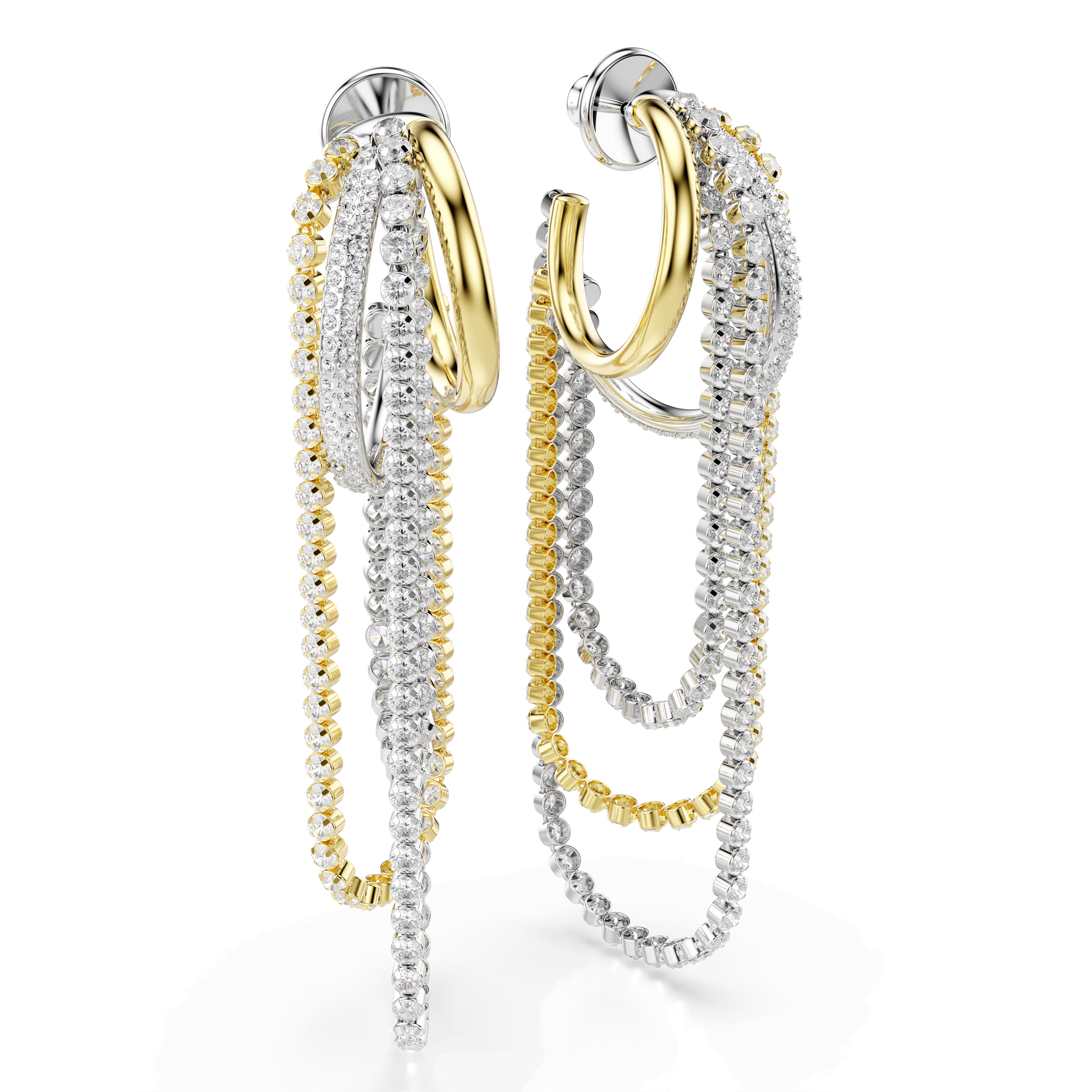 Hyperbola earrings, Layered, Round cut, White, Mixed metal finish