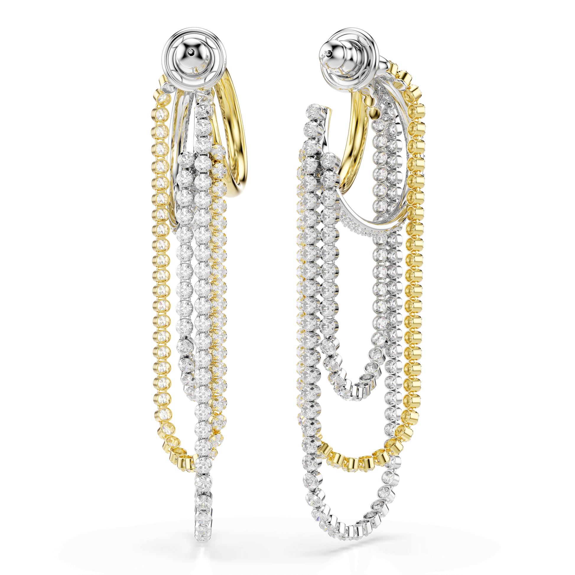Hyperbola earrings, Layered, Round cut, White, Mixed metal finish