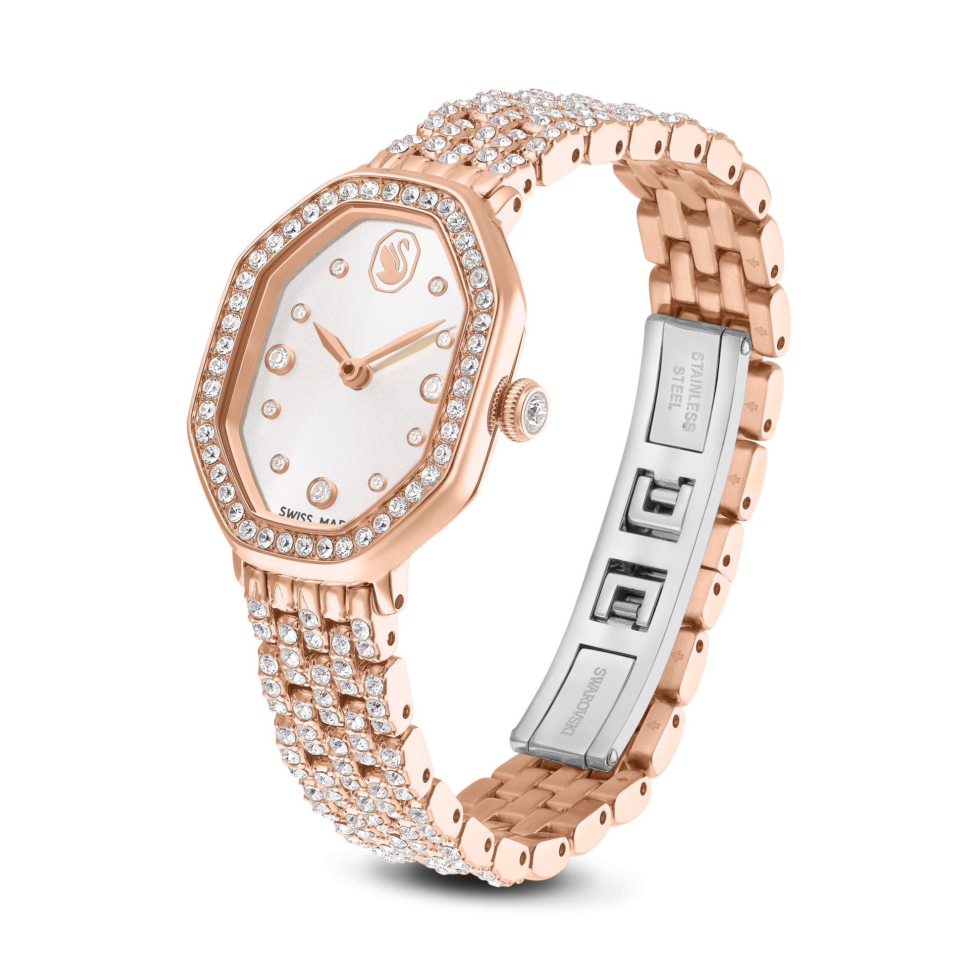 Dextera octagon watch, Swiss Made, Metal bracelet, Rose gold tone, Rose gold-tone finish
