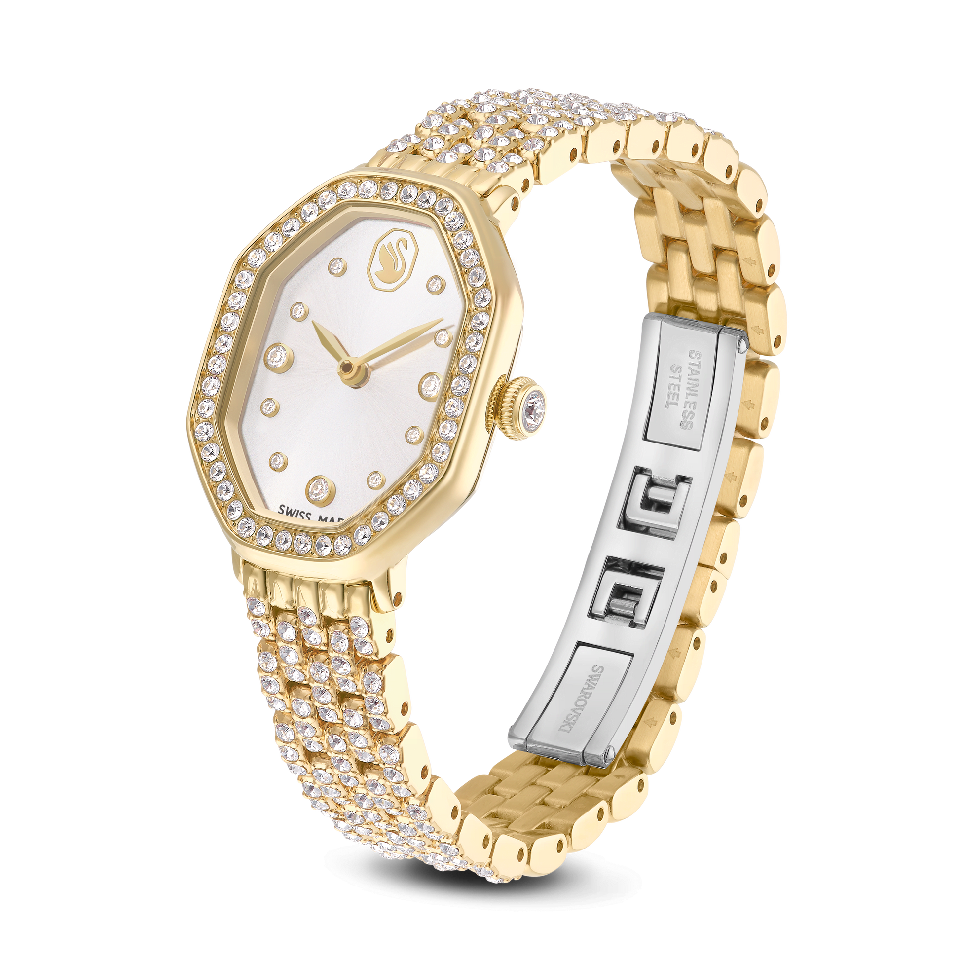Dextera octagon watch, Swiss Made, Metal bracelet, Gold tone, Gold-tone finish