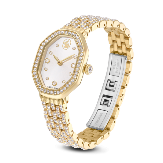 Dextera octagon watch, Swiss Made, Metal bracelet, Gold tone, Gold-tone finish