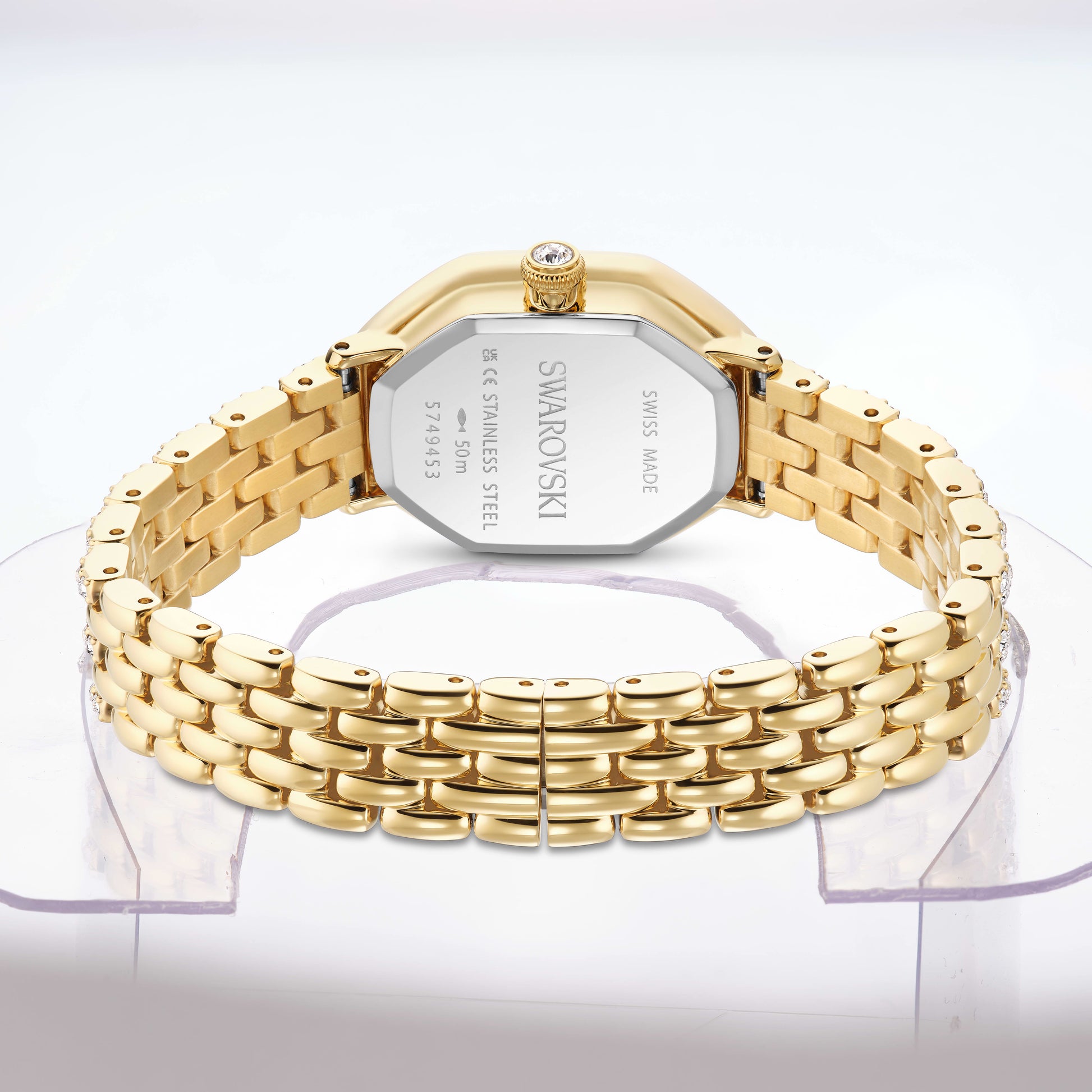 Dextera octagon watch, Swiss Made, Metal bracelet, Gold tone, Gold-tone finish