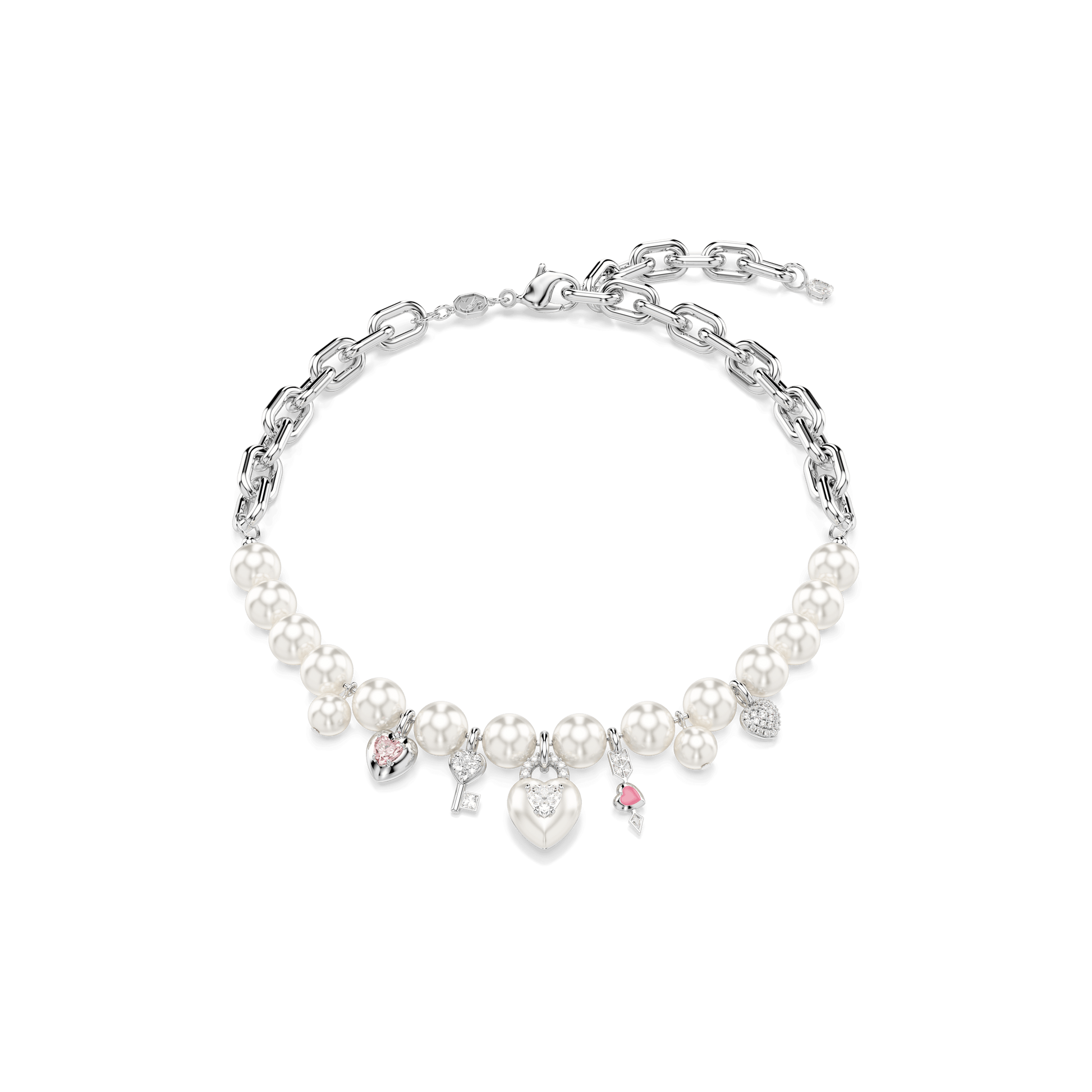 Idyllia necklace, Crystal pearl, Mixed cuts, White, Rhodium plated