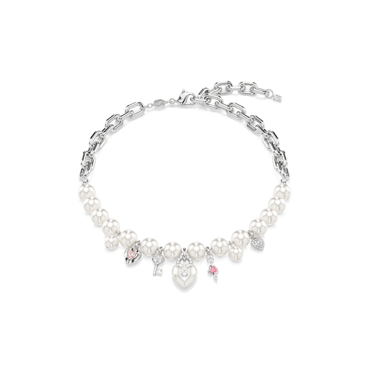 Idyllia necklace, Crystal pearl, Mixed cuts, White, Rhodium plated