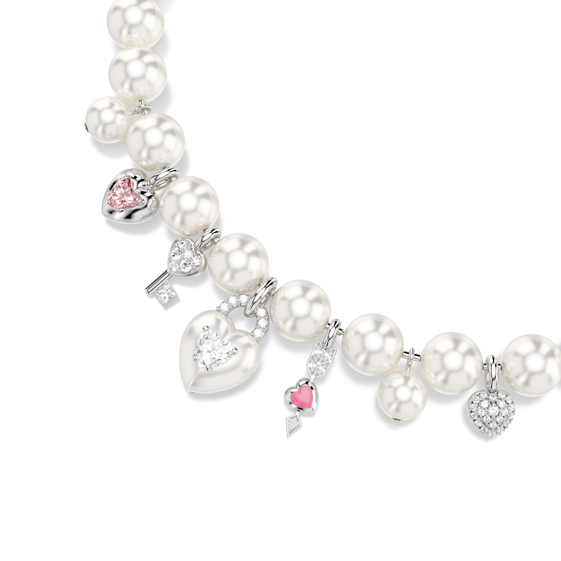 Idyllia necklace, Crystal pearl, Mixed cuts, White, Rhodium plated