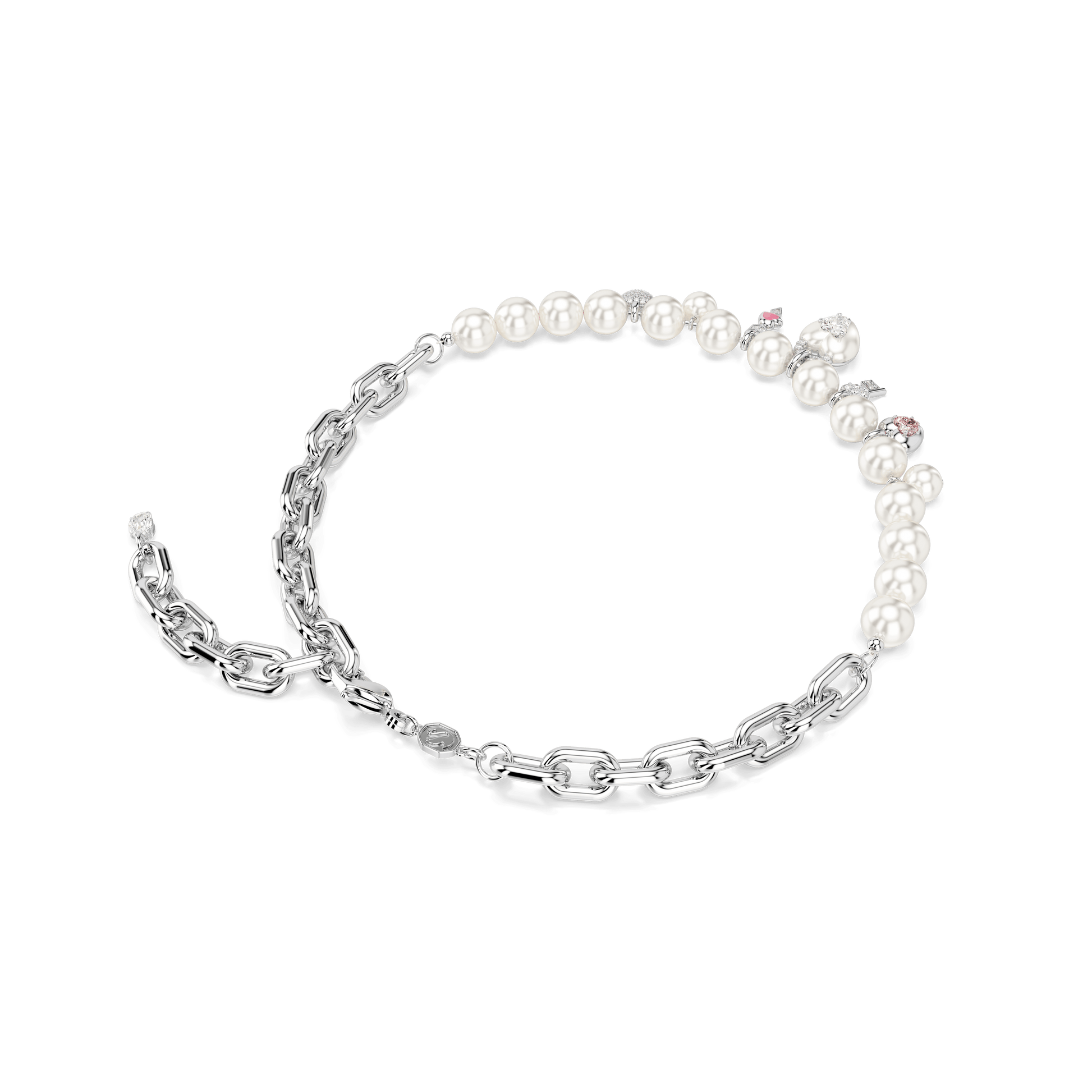 Idyllia necklace, Crystal pearl, Mixed cuts, White, Rhodium plated