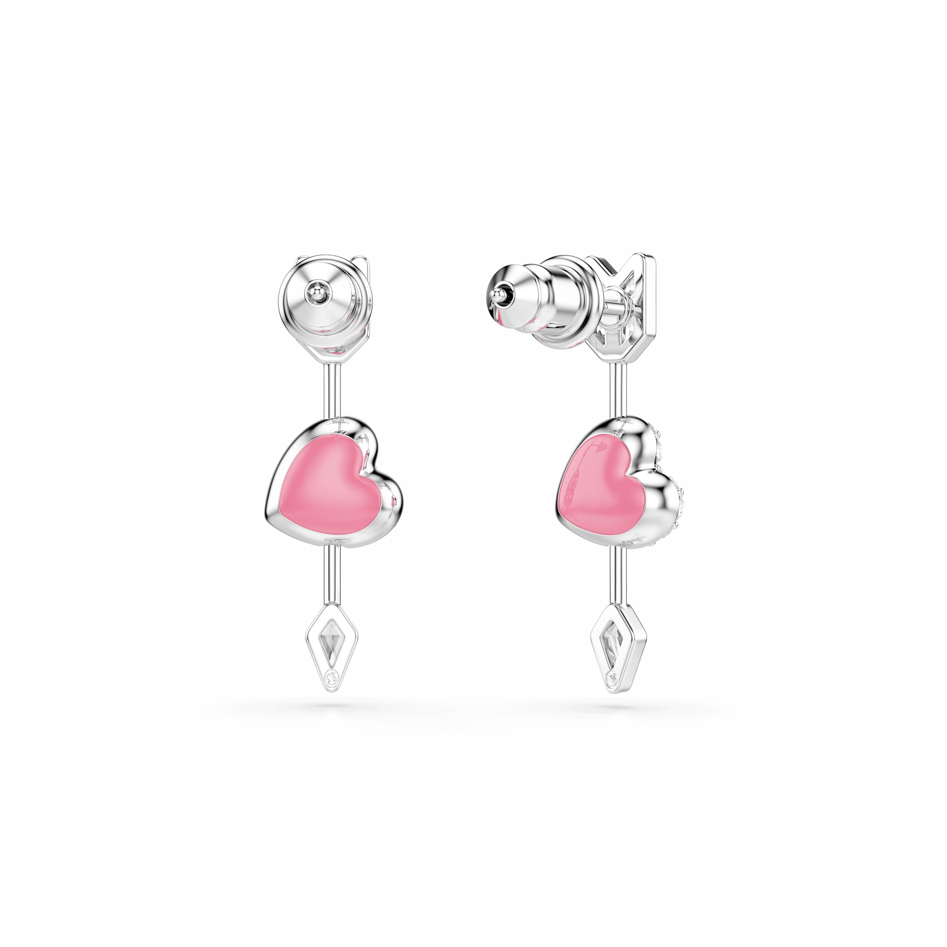 Idyllia drop earrings, Mixed cuts, Heart with arrow, White, Rhodium plated