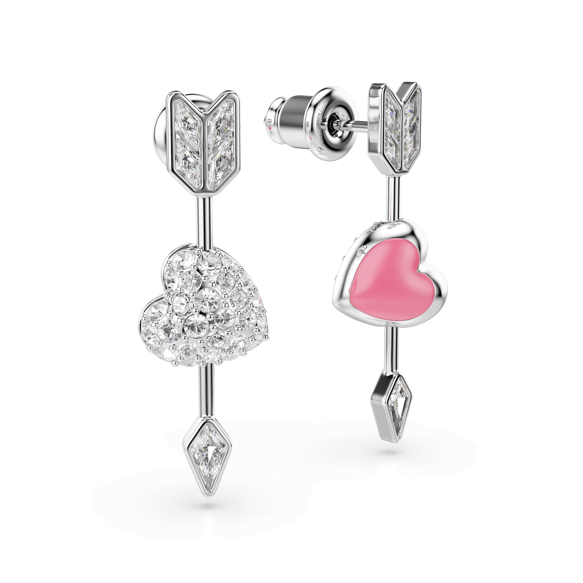 Idyllia drop earrings, Mixed cuts, Heart with arrow, White, Rhodium plated
