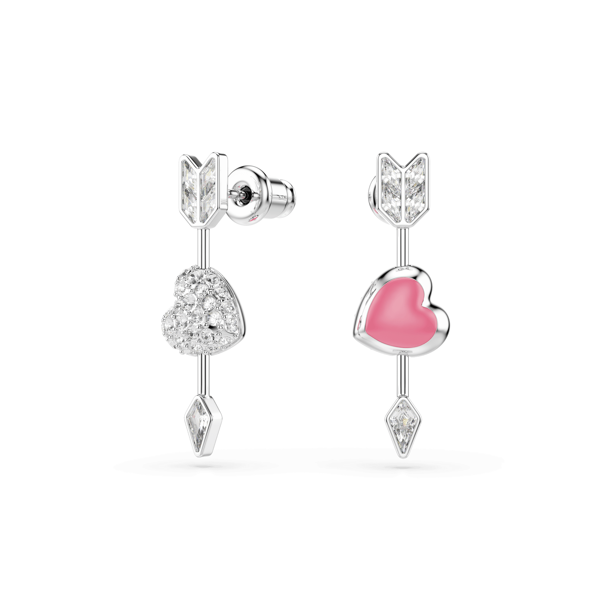 Idyllia drop earrings, Mixed cuts, Heart with arrow, White, Rhodium plated