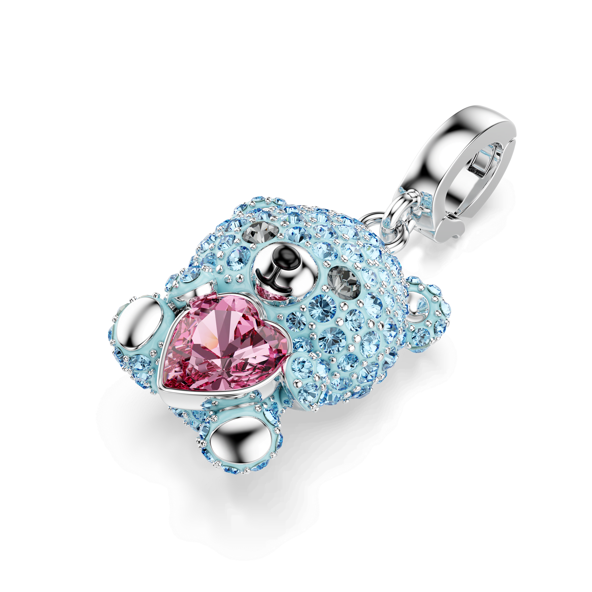 Idyllia charm, Mixed cuts, Teddy, Blue, Rhodium plated