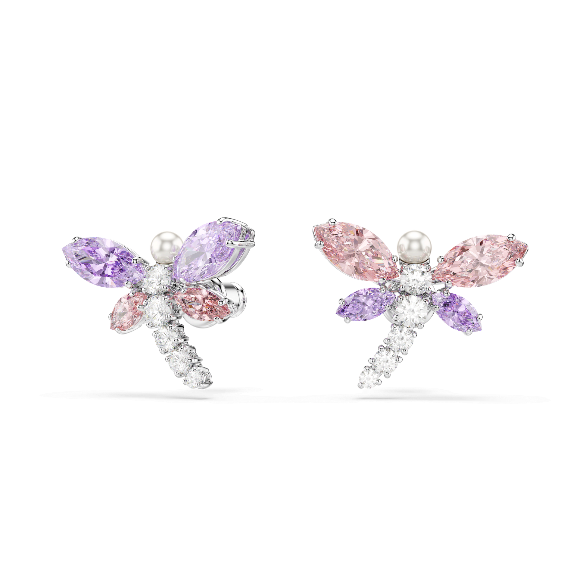 Ariana Grande x Swarovski stud earrings, Mixed cuts, Dragonfly, Multicolored, Rhodium plated