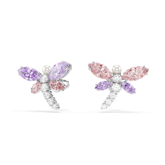 Ariana Grande x Swarovski stud earrings, Mixed cuts, Dragonfly, Multicolored, Rhodium plated