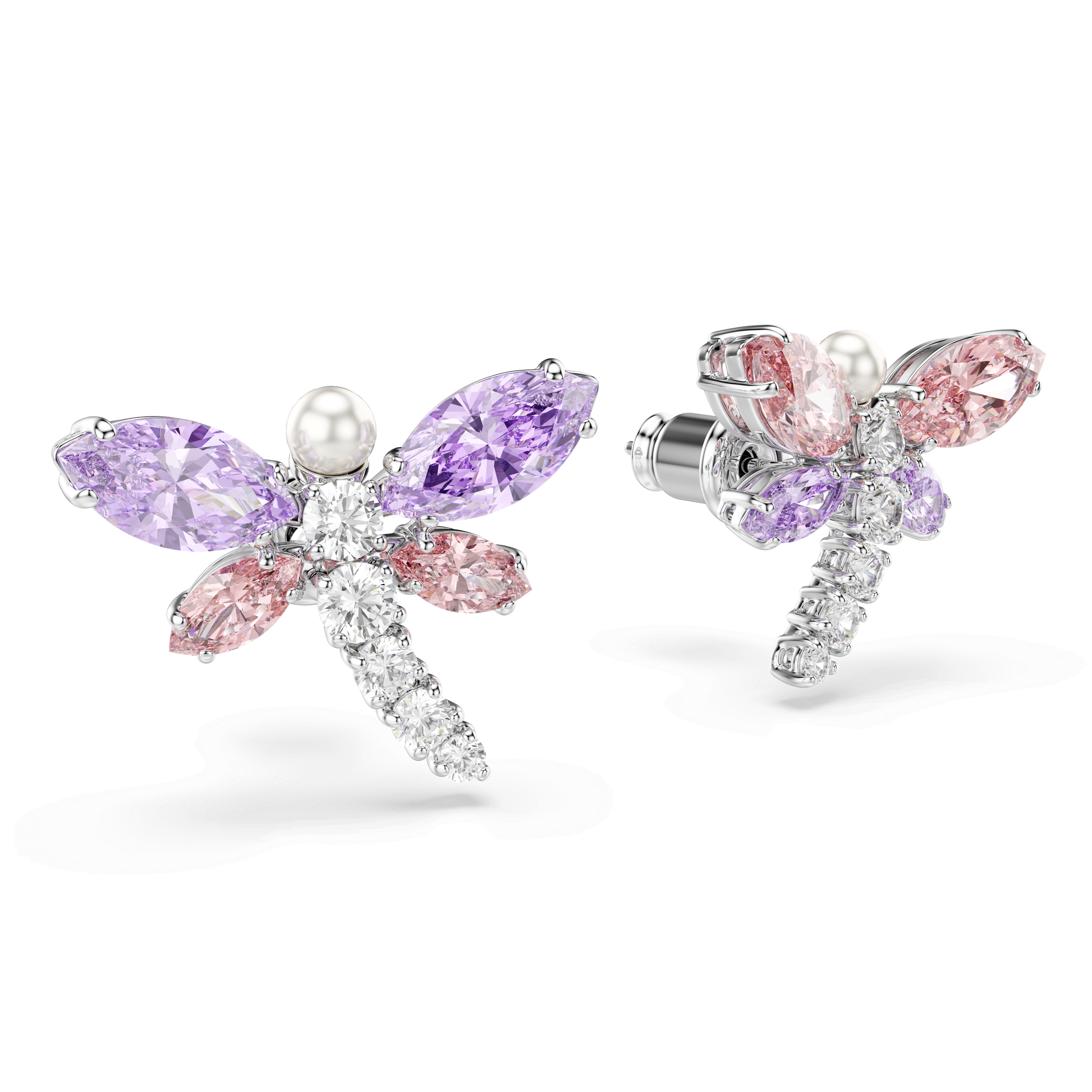 Ariana Grande x Swarovski stud earrings, Mixed cuts, Dragonfly, Multicolored, Rhodium plated