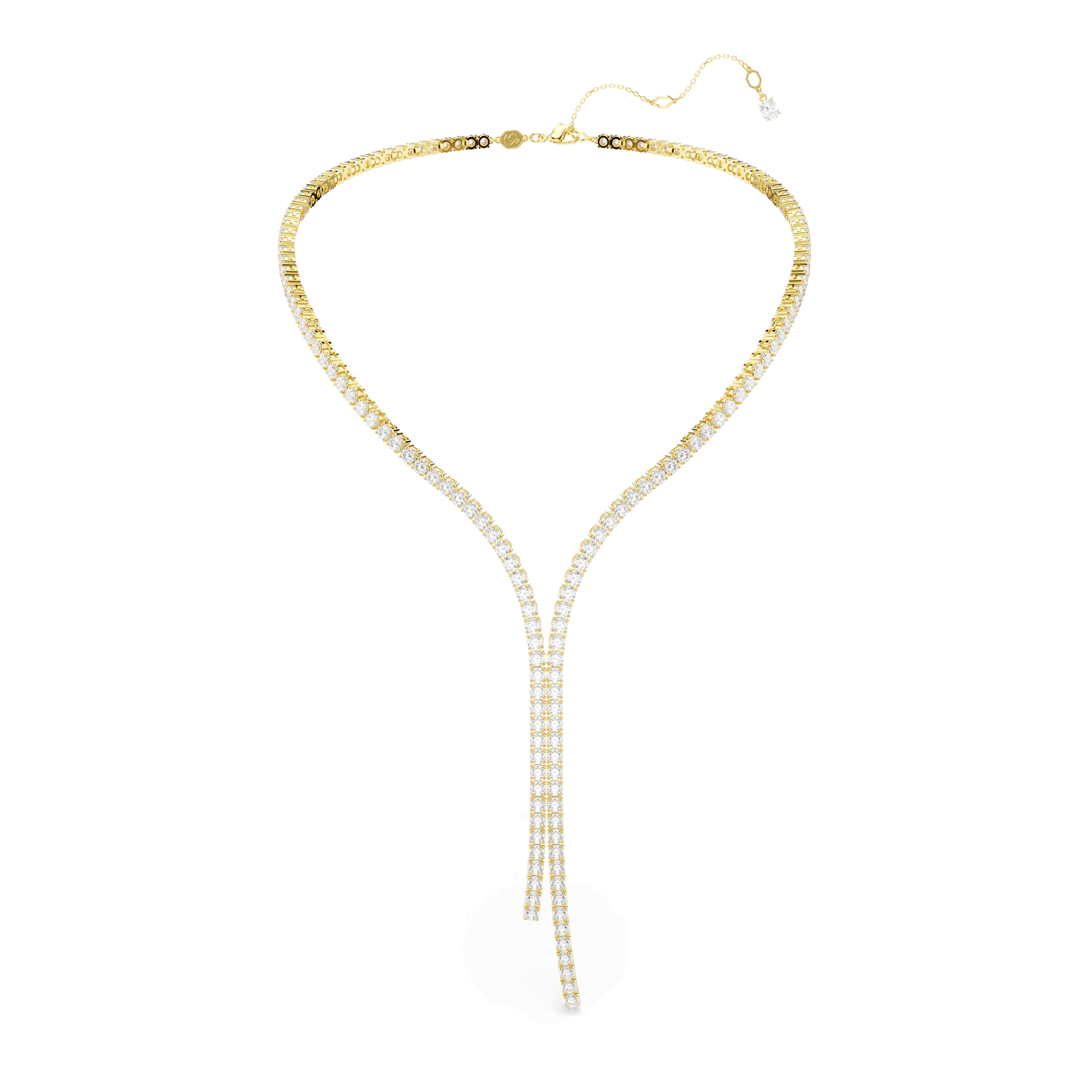 Matrix Y necklace, Round cut, White, 18K gold finish